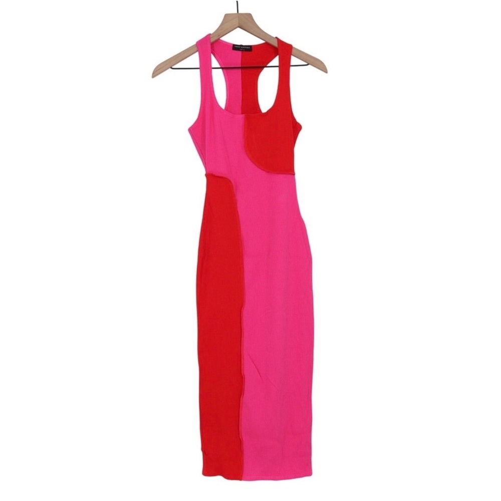 naked wardrobe Pink and Red Colorblock Midi Dress - Picture 2 of 4